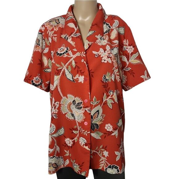 Orange Alfred Dunner Floral Buttoned up Shirt - Picture 1 of 9